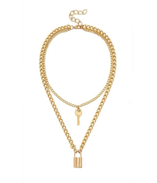 european and american creative fashion geometric accessories retro key and lock shaped pendant necklace for women jewelry gifts2266839, Silver
